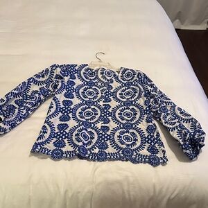 Blue and White Patterned Blouse